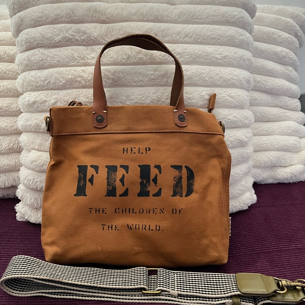 Feed Me Fight Me Brown Canvas Shoulder Bag with Black Logo